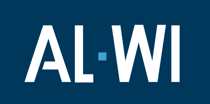 Logomarca Al-Wi, com fundo azul e escrita branca.